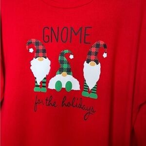 Christmas Holiday Red Long Sleeved Tee Gnome Design XL